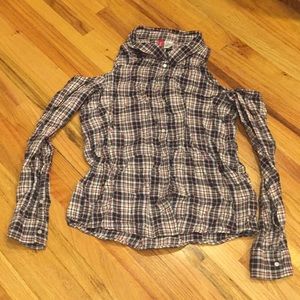 H&M Divided Plaid Snap Button Cold Shoulder 4